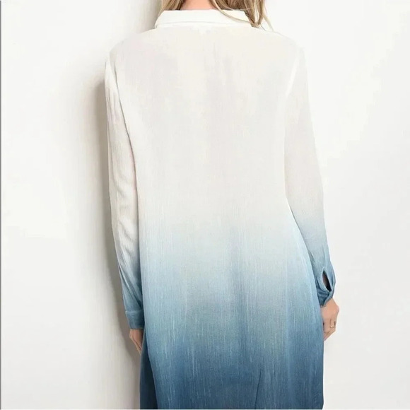 LONG BREAK AWAY BUTTON DOWN TOP WITH POCKETS BLUE DENIM/WHITE RAYON SIZE MEDIUM - Picture 2 of 15